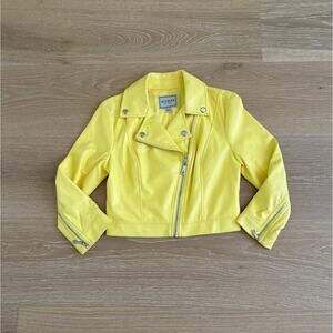 Guess Faux Leather Moto Jacket 3/4 Sleeves Size S Yellow